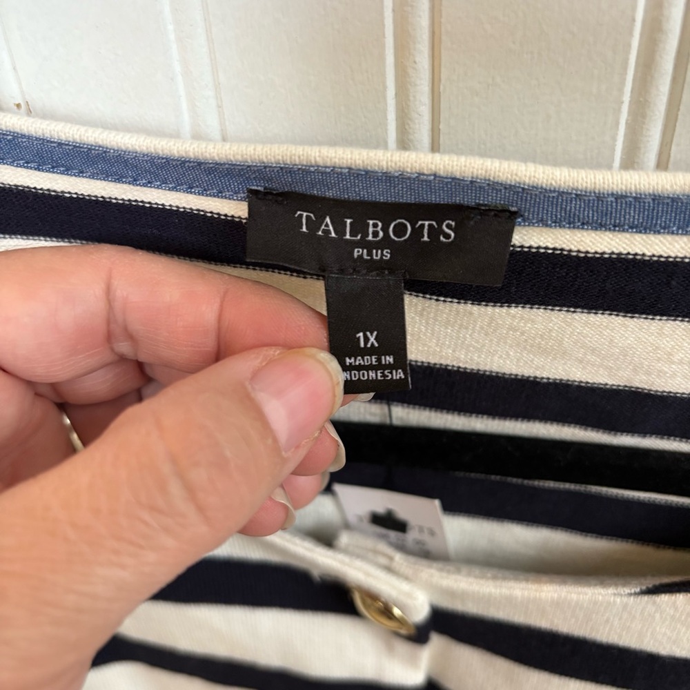 Talbots Plus White & Navy Blue Stripe Gold Button Cardigan Women’s Size 1X NEW - Picture 3 of 5